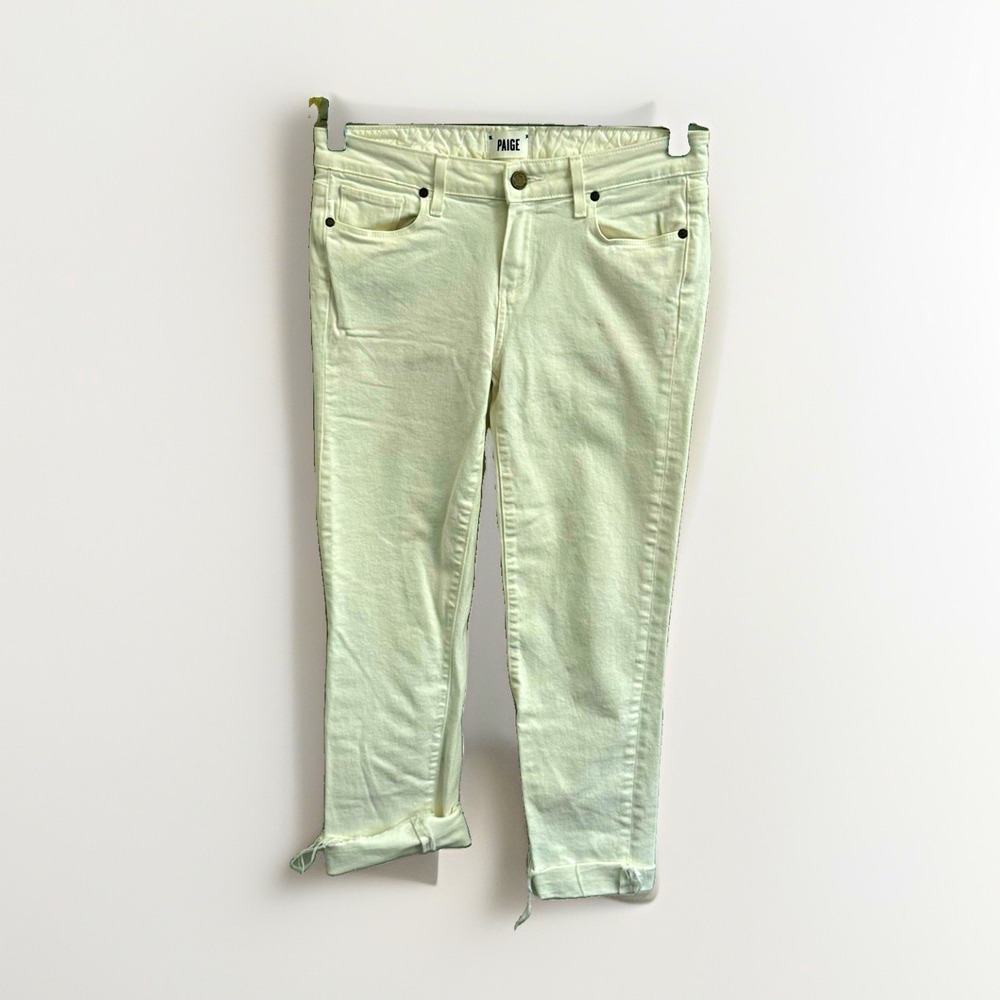 Paige Womens 29 White Cropped Skinny Jeans Stretch Denim Frayed Straight fit